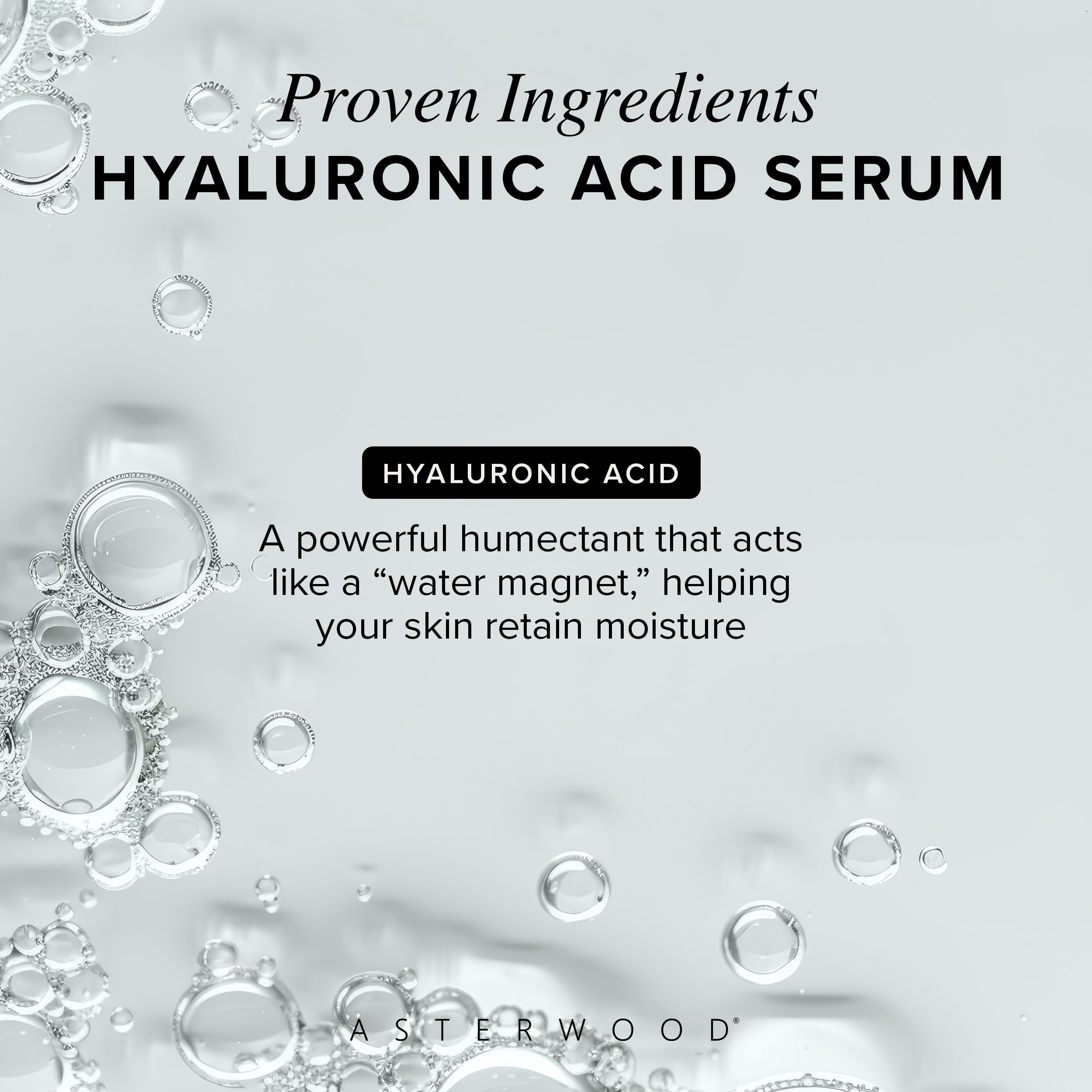 Asterwood Hyaluronic Acid Serum for Face - Plumping, Anti-Aging, Hydrating - Fragrance-Free - 2 Fl Oz